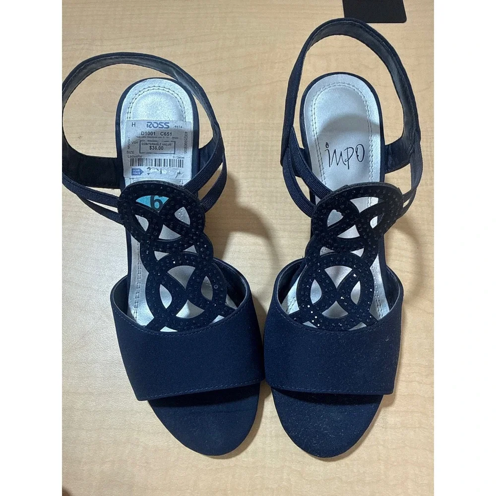 Impo Navy Blue Wedge Sandals Rhinestone Laser Cut Slingback Navy041 Mens 6